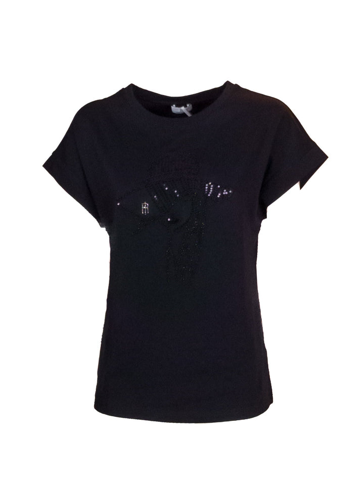 FRACOMINA T-shirt loose nera in jersey di cotone con strass - Mancinelli 1954