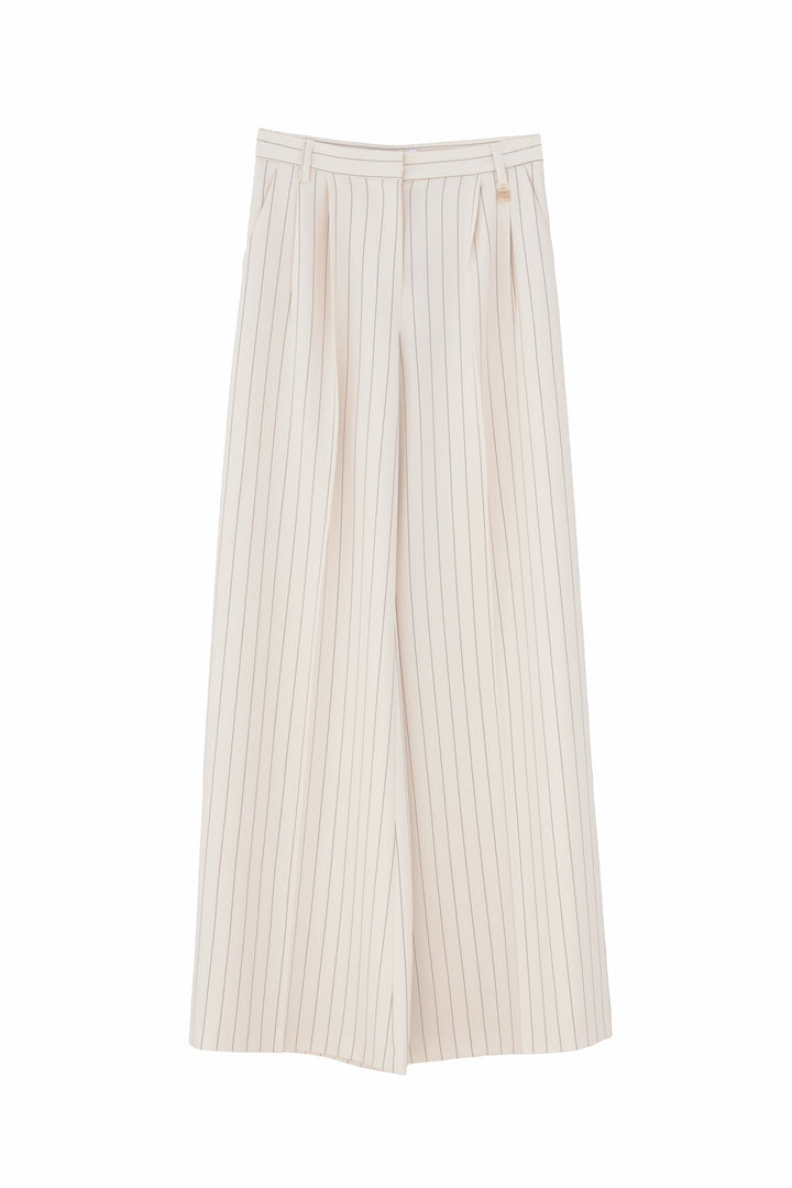 FRACOMINA Pantaloni a palazzo crema in tessuto gessato - Mancinelli 1954