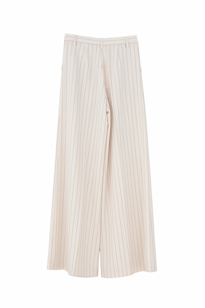 FRACOMINA Pantaloni a palazzo crema in tessuto gessato - Mancinelli 1954