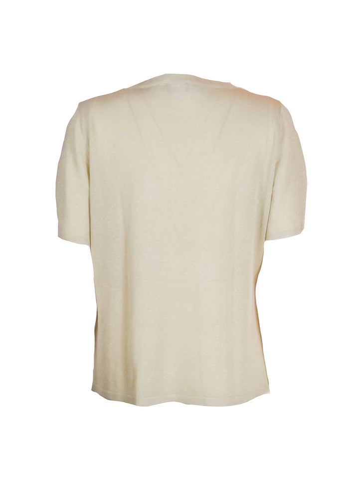 FRACOMINA Maglia regular beige con scollo a V e accessorio logo metallico - Mancinelli 1954