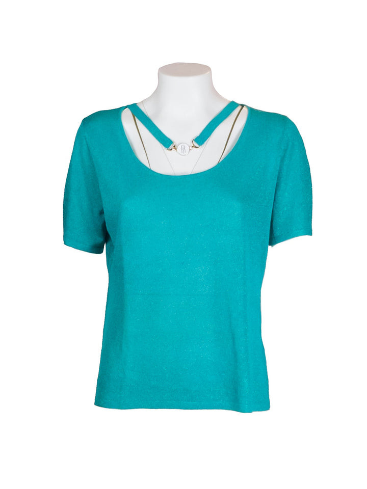 FRACOMINA Maglia regular acquamarina con scollo a V e accessorio logo metallico - Mancinelli 1954