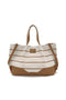 Borsa Shopping Stripes cuoio in tessuto canvas