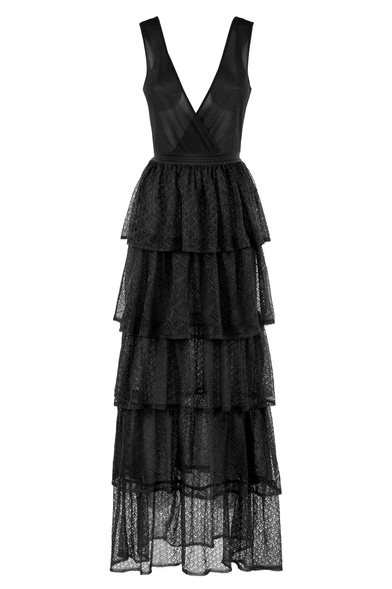 NENETTE Black Toledo dress in knit with lace ruffles 39BB-TOLEDO |  Mancinelli 1954