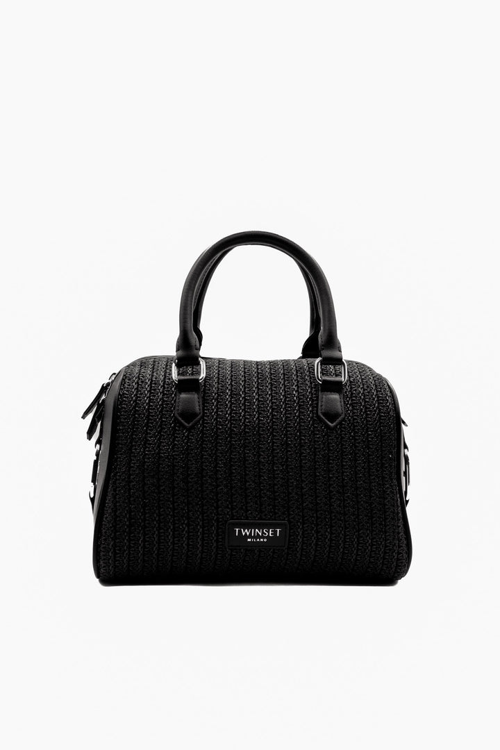TWINSET Borsa a mano nera in crochet di rafia con tracolla rimovibile - Mancinelli 1954