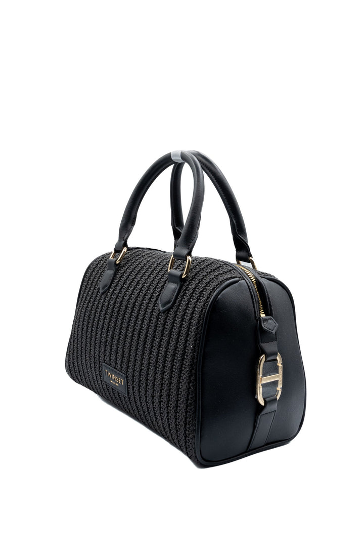 TWINSET Borsa a mano nera in crochet di rafia con tracolla rimovibile - Mancinelli 1954