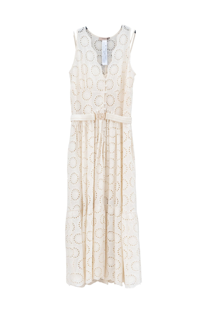 TWINSET Abito lungo neve in sangallo con scollo a V - Mancinelli 1954