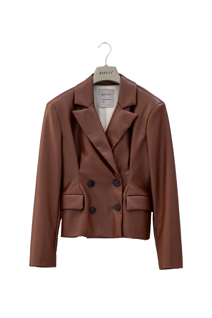 Maryley Giacca doppiopetto marrone in similpelle - Mancinelli 1954