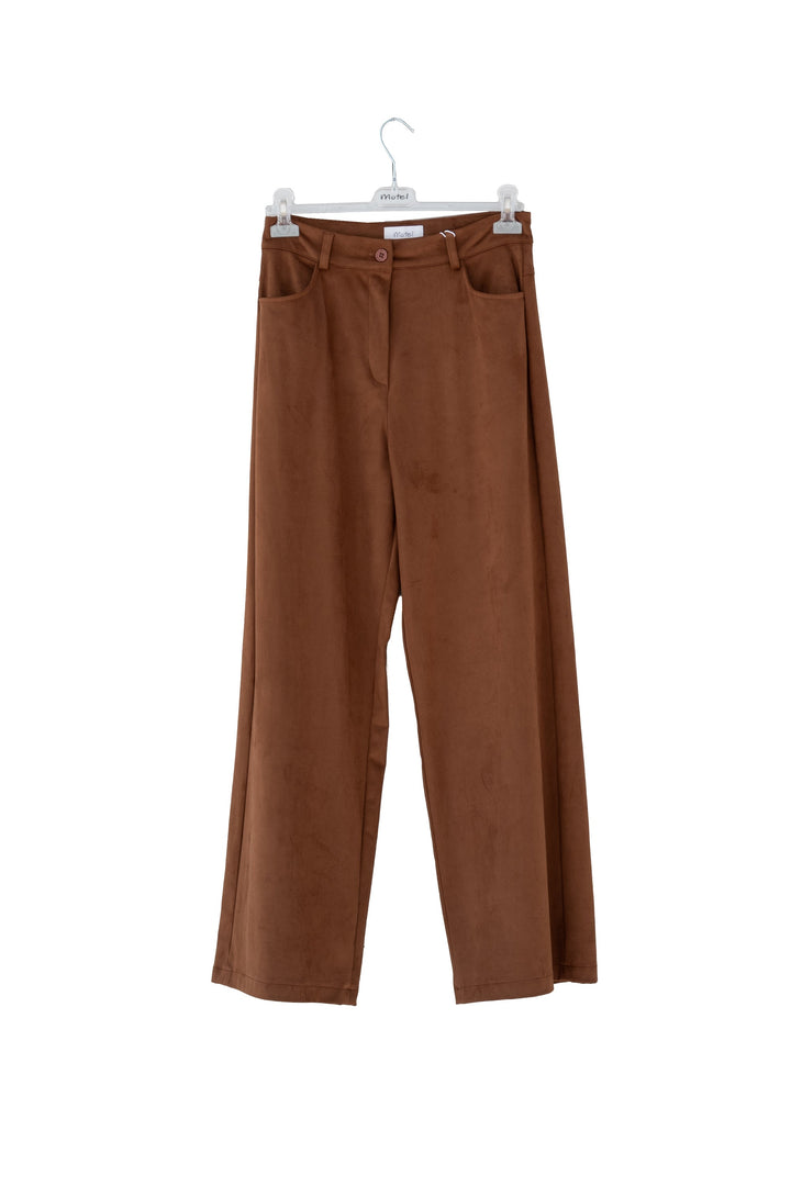 MOTEL Pantaloni cognac in tessuto effetto suede - Mancinelli 1954