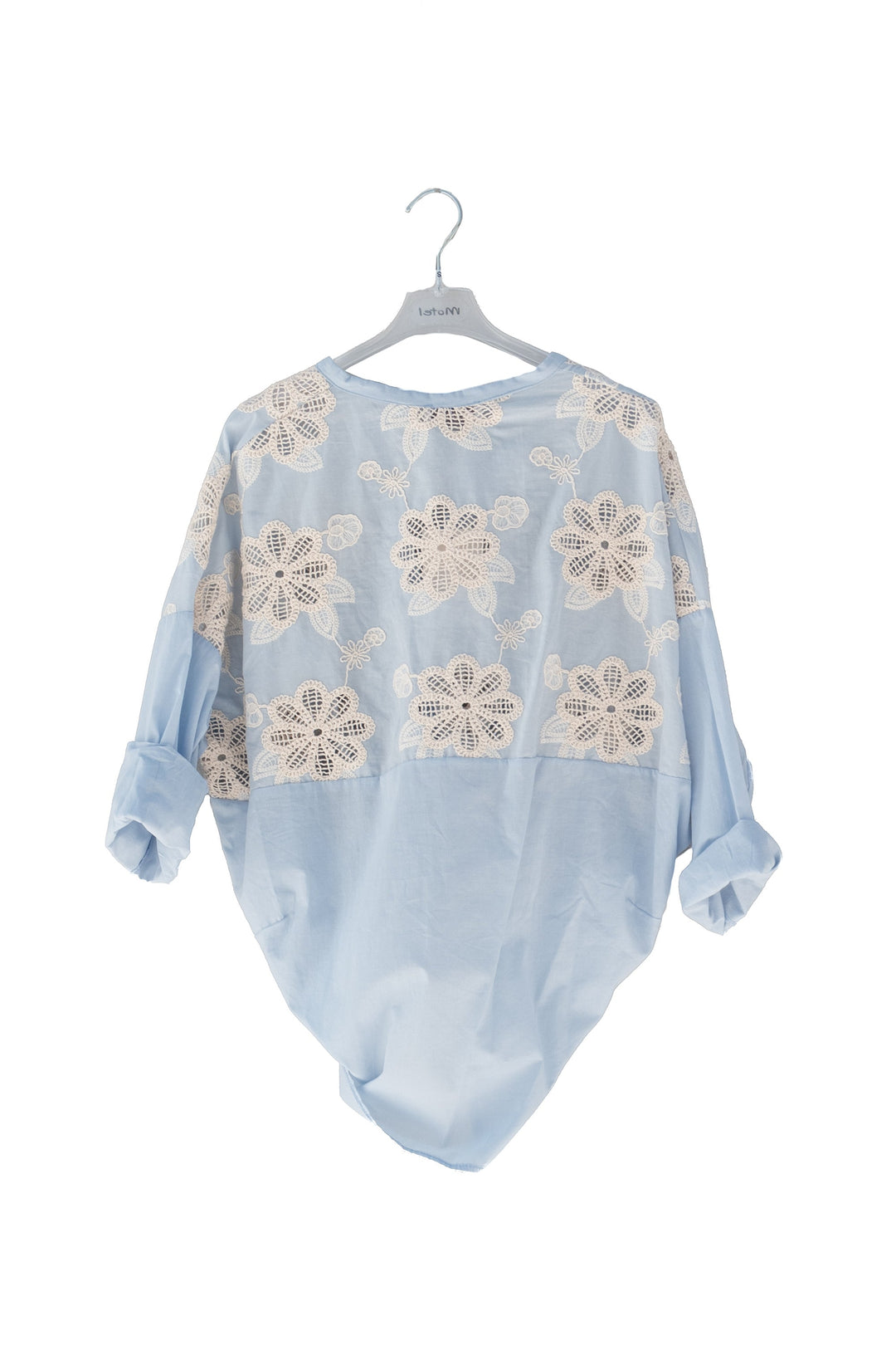 MOTEL Camicia celeste in cotone con ricami - Mancinelli 1954