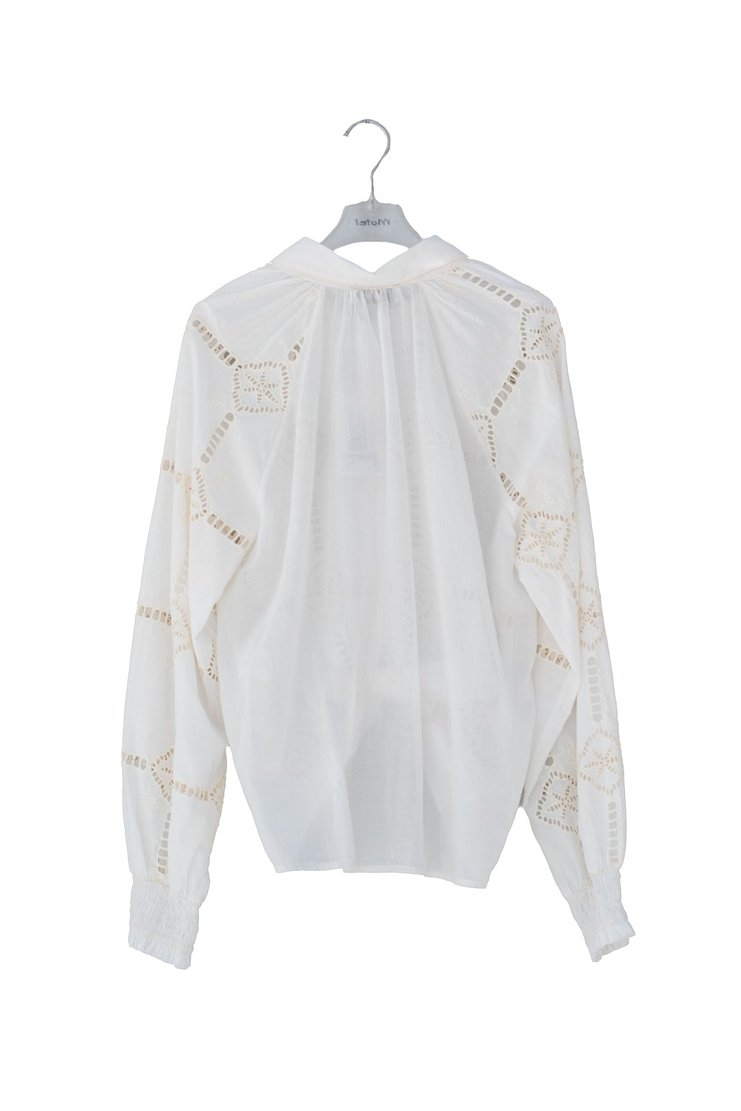 MOTEL Camicia bianca in cotone con ricamo traforato e nodo frontale - Mancinelli 1954