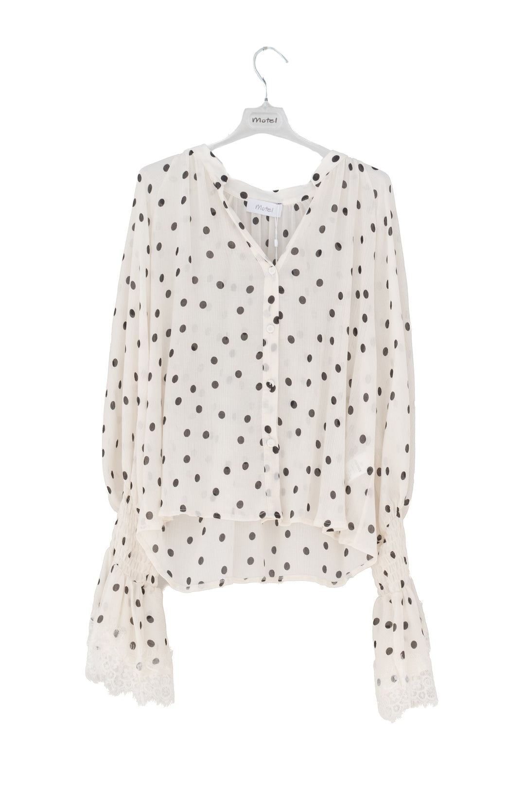 MOTEL Blusa bianca a Pois con Polsini in Pizzo - Mancinelli 1954