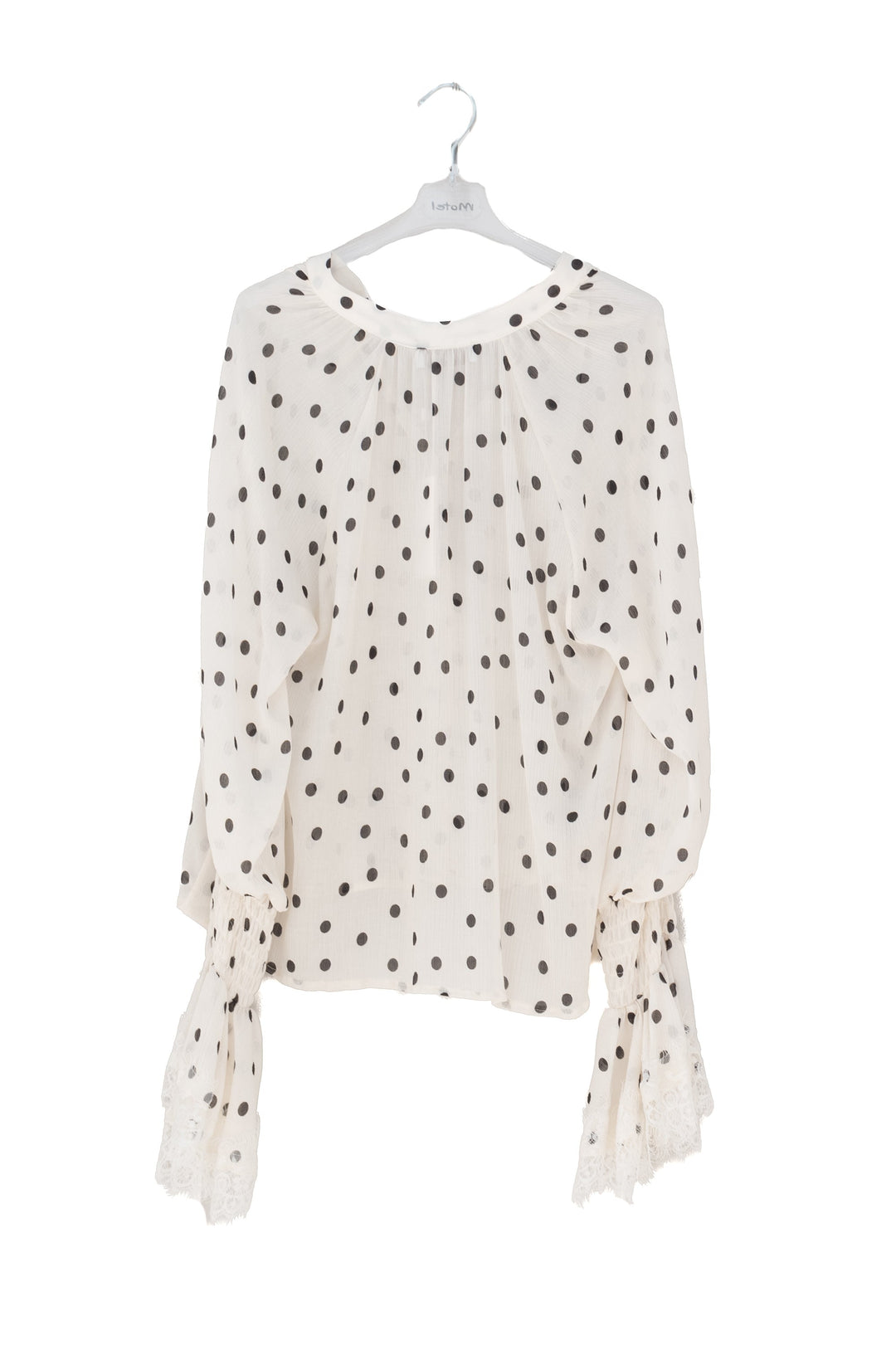 MOTEL Blusa bianca a Pois con Polsini in Pizzo - Mancinelli 1954