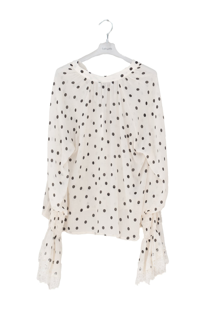 MOTEL Blusa bianca a Pois con Polsini in Pizzo - Mancinelli 1954