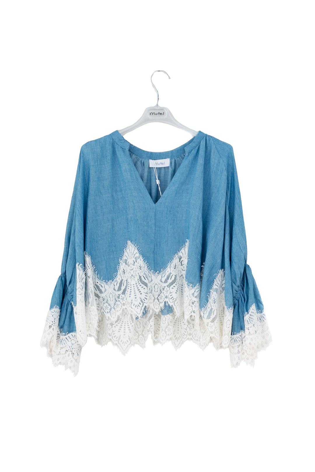 MOTEL Blusa azzurra con pizzo bianco - Mancinelli 1954