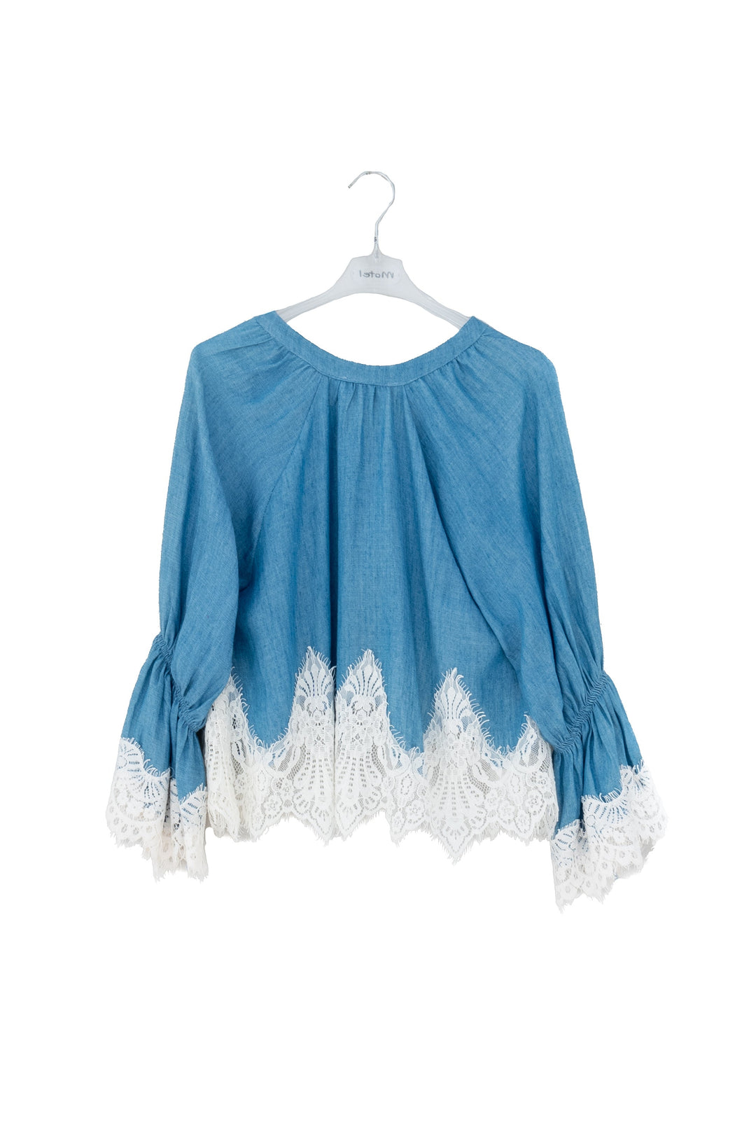 MOTEL Blusa azzurra con pizzo bianco - Mancinelli 1954