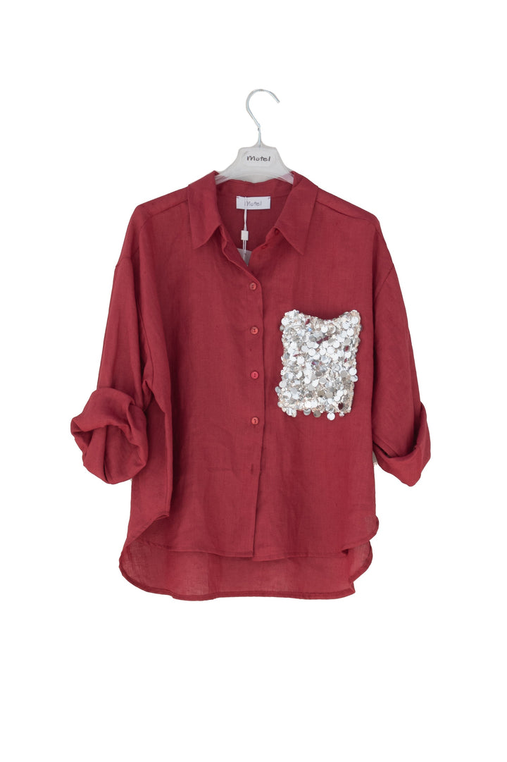 MOTEL Camicia rosso indiano con Tasca di Paillettes - Mancinelli 1954