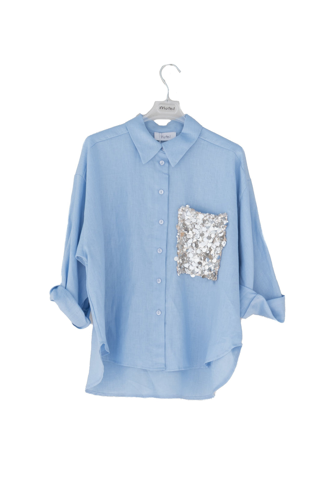 MOTEL Camicia Azzurra con Tasca di Paillettes - Mancinelli 1954