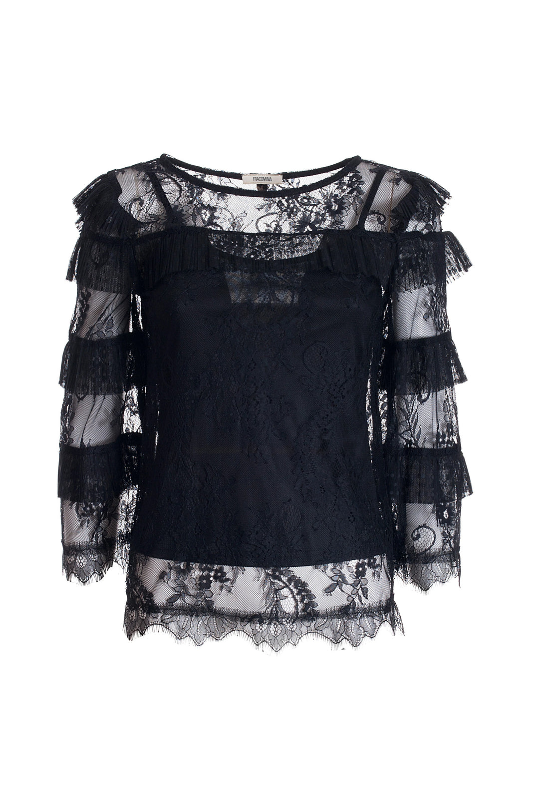 FRACOMINA Blusa regular in pizzo lavorato nera - Mancinelli 1954