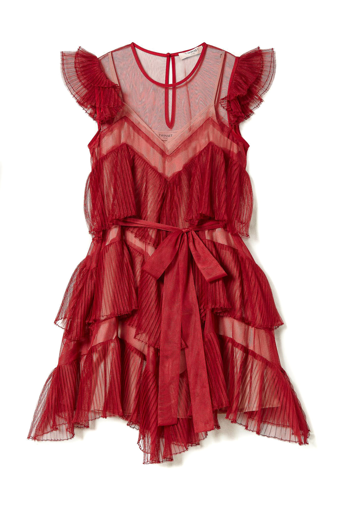 TWINSET Abito corto in tulle a balze plissé lampone - Mancinelli 1954