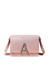 Pink shoulder bag with rhinestone logo