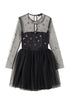 Black satin and tulle dress with hand embroidery