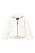 White down jacket with embroidered knit inserts