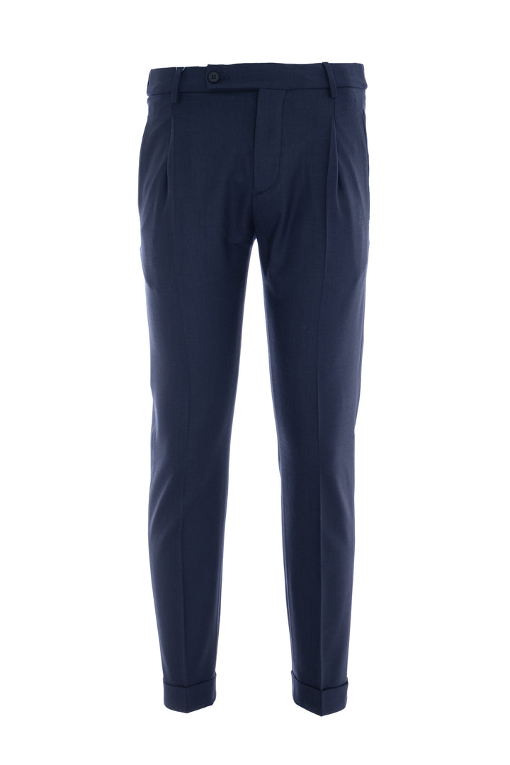 BERWICH Pantalone retro blu navy in misto lana stretch con una pince - Mancinelli 1954