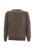 Brown crewneck sweater in wool with contrasts