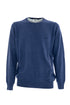 Blue crew neck sweater in wool with contrasts