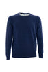 Dark blue crew neck sweater in wool with patches