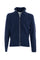 Blue cashmere blend full zip sweater with high collar
