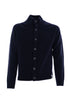 Turtleneck cardigan in navy blue wool with buttons