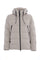 Gray padded down jacket in technical fabric with hood