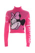 Fuchsia cropped jacquard sweater with Minnie Mouse