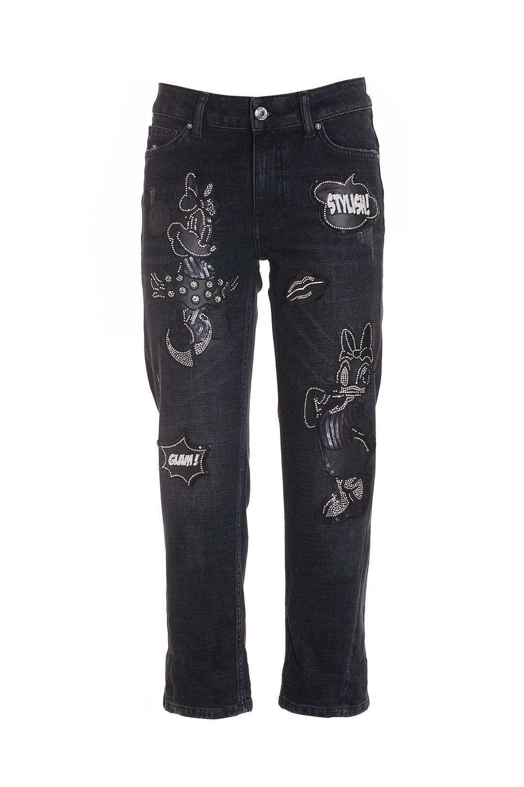 FRACOMINA Jeans boyfriend cropped in denim nero con lavaggio medio - Mancinelli 1954