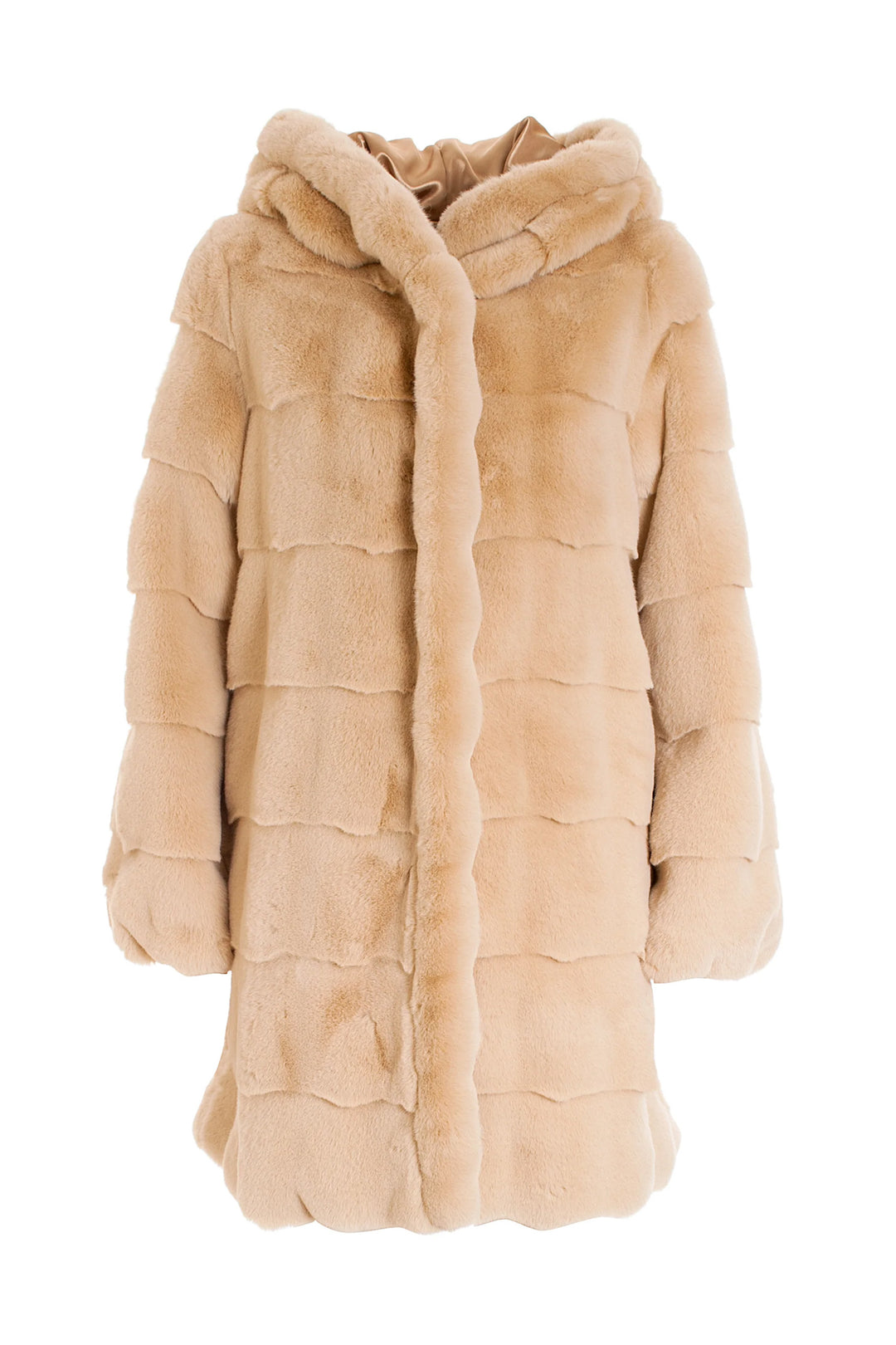 FRACOMINA Giacca regular biscotto in eco pelliccia con cappuccio