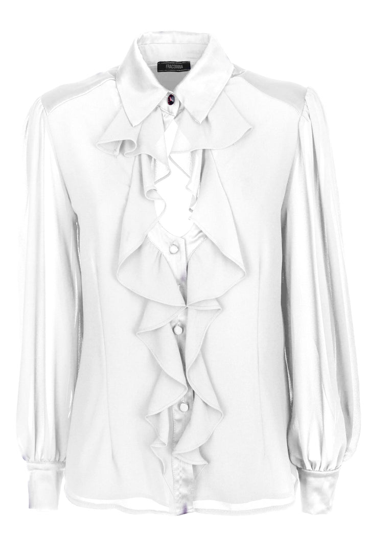 FRACOMINA Camicia regular bianca in tessuto fluido con rouches - Mancinelli 1954