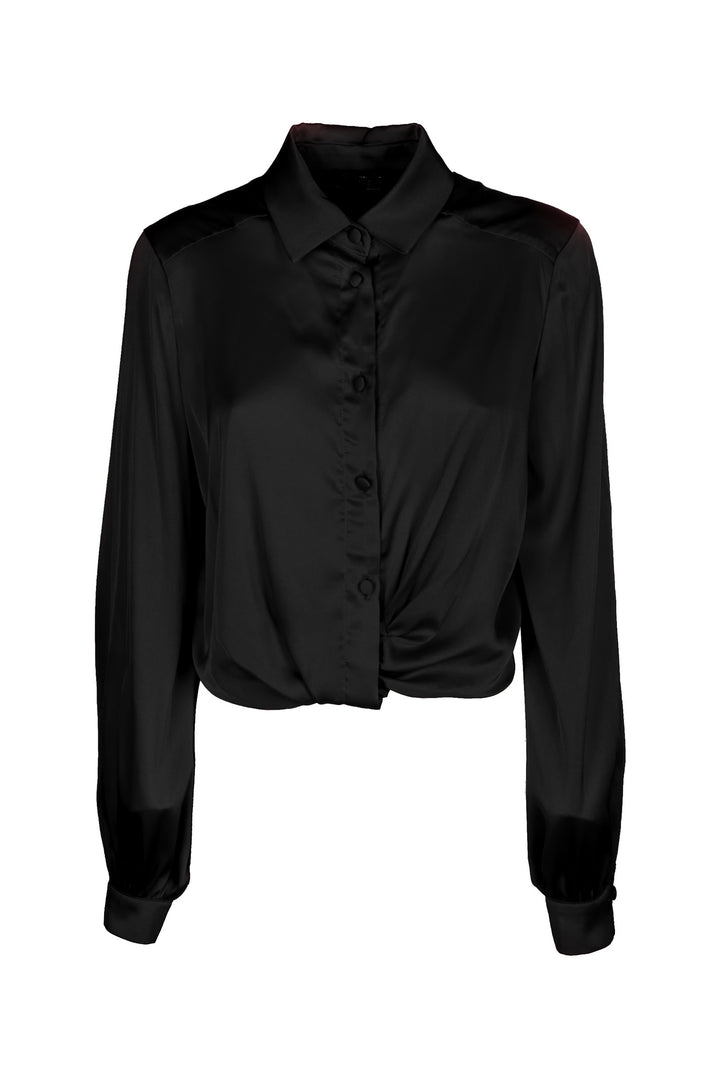FRACOMINA Camicia cropped nera in raso con incrocio sul davanti - Mancinelli 1954