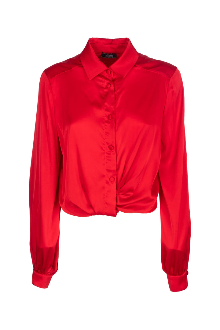 FRACOMINA Camicia cropped rossa in raso con incrocio sul davanti - Mancinelli 1954