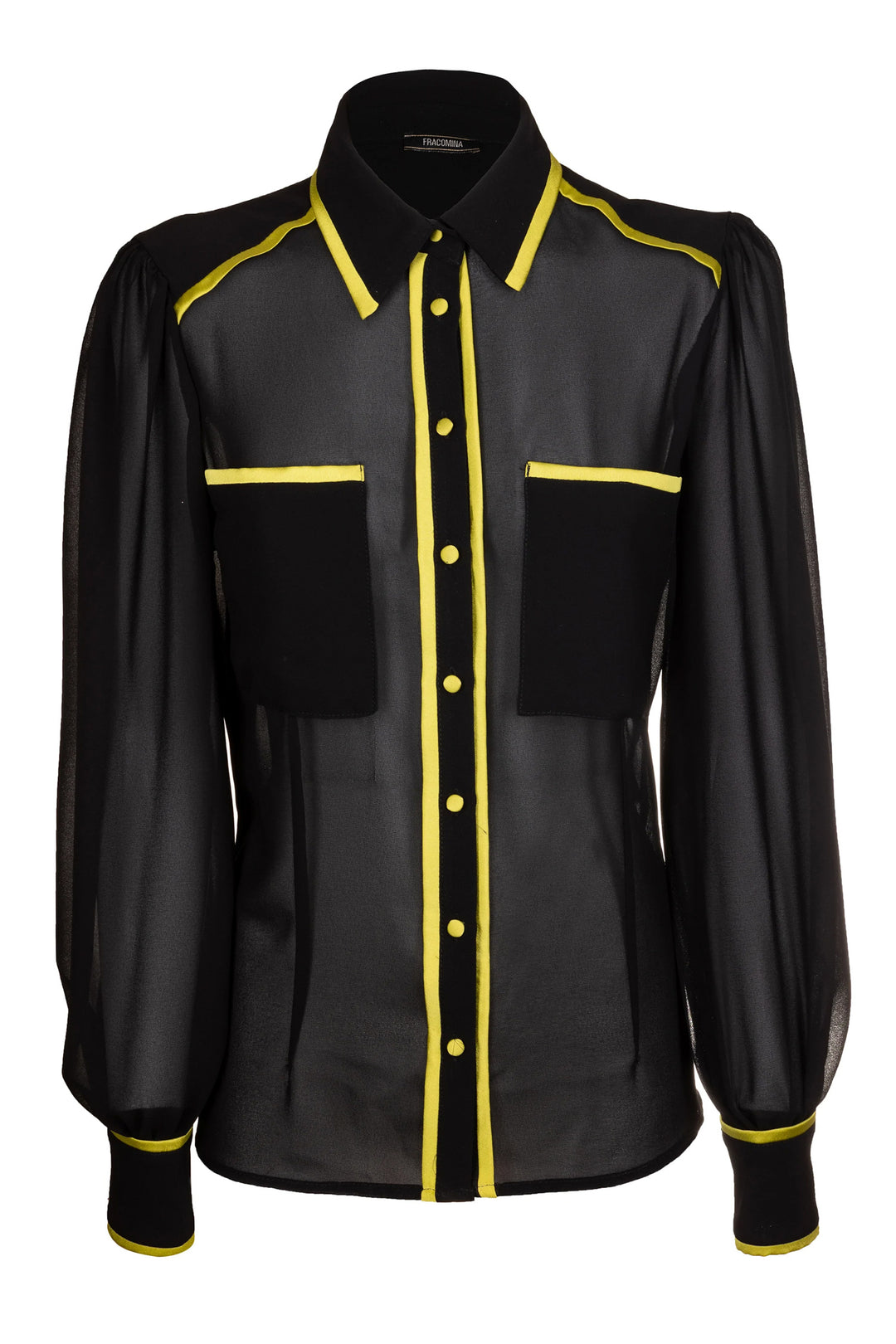FRACOMINA Camicia regular nera in georgette con nastri in colore a contrasto - Mancinelli 1954