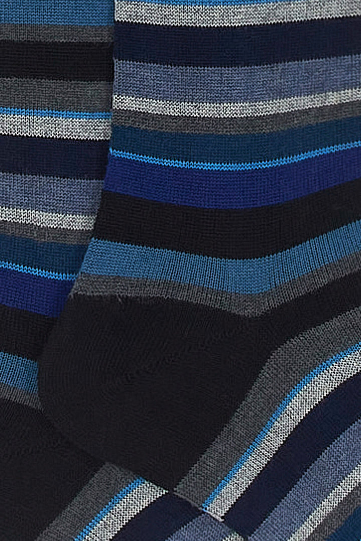 GALLO Calze lunghe cotone e cashmere nero righe multicolor micro - Mancinelli 1954