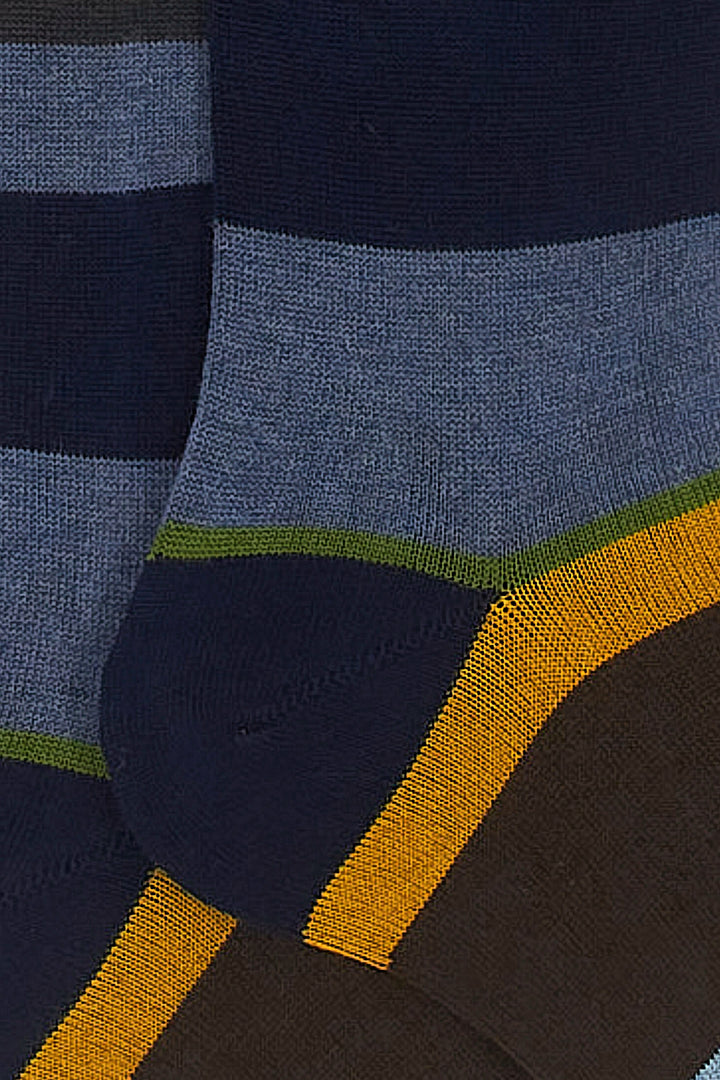 GALLO Calze lunghe cotone e cashmere blu navy righe multicolor macro - Mancinelli 1954