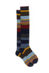 Navy blue cotton and cashmere long socks with macro multicolor stripes