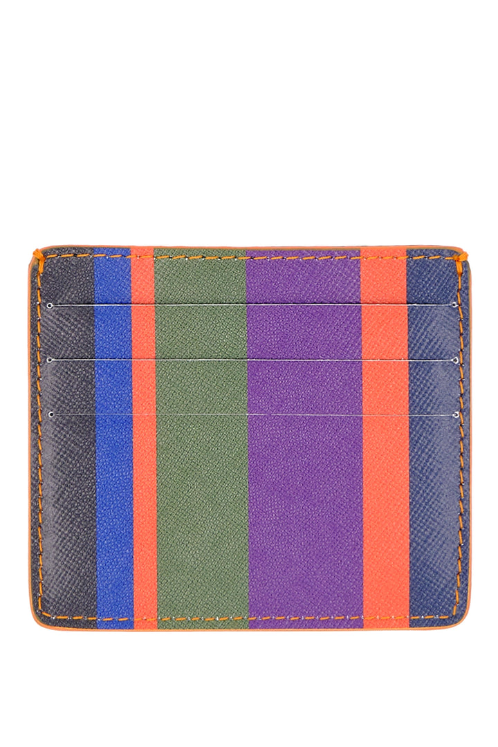 GALLO Porta carta di credito pelle blu royal righe multicolor - Mancinelli 1954