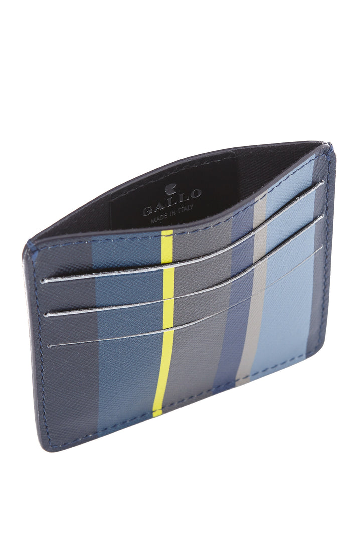 GALLO Porta carta di credito pelle blu righe multicolor - Mancinelli 1954