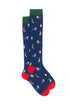 English blue light cotton long socks with Christmas objects pattern