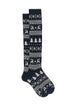 Navy blue cotton long socks with Greek Christmas pattern
