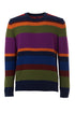 Royal blue wool, viscose and cashmere crewneck sweater with multicolor stripes