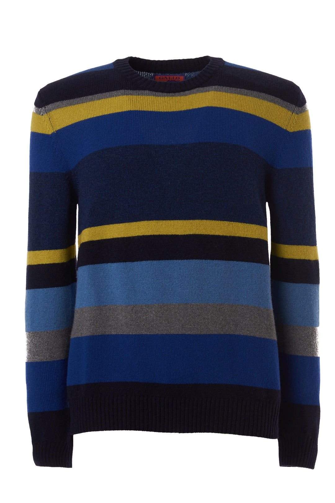 GALLO Pull girocollo lana, viscosa e cashmere blu righe multicolor - Mancinelli 1954