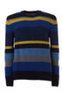 Blue wool, viscose and cashmere crewneck sweater with multicolor stripes
